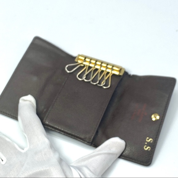 LOUIS VUITTON DAMIER EBENE CHECKERED 6 KEY HOOK HOLDER POUCH WALLET - Picture 4 of 7